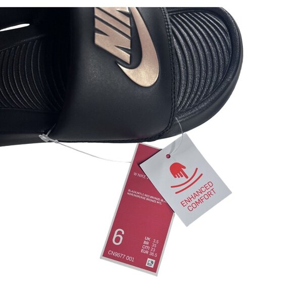 Nike Women's Victori One‎ Slide Sandals Size 6 Black & Gold Enhanced Comfort New - Picture 5 of 7